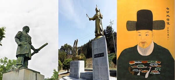 임진왜란 의병장 김천일, 거북선을 제조한 나대용 장군 동상, 백호 임제 초상화